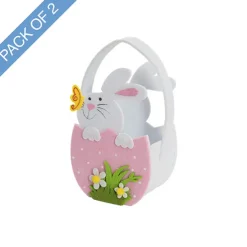 Easter Basket Felt Spring Garden Bunny Pink Pk2 (11x16cmH)