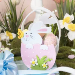 Easter Basket Felt Spring Garden Bunny Pink Pk2 (11x16cmH)