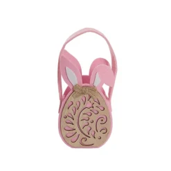 Easter Basket Felt Wood Egg & Bunny Ears Pink Pk2 (9x15cmH)