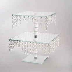 Elegant Crystal Cake Stand Square 2 Tier Clear (42cmH)