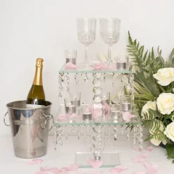 Elegant Crystal Cake Stand Square 2 Tier Clear (42cmH)