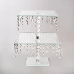 Elegant Crystal Cake Stand Square 2 Tier Clear (42cmH)