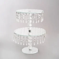 Elegant Crystal Cake Stand Round 2 Tier Clear (40cmH)