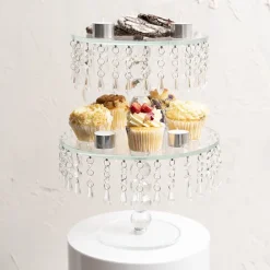 Elegant Crystal Cake Stand Round 2 Tier Clear (40cmH)