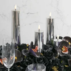 Event LED Trueflame Flickering Pillar Candle Chrome 5DX26cmH