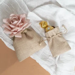 Faux Jute Gift Bomboniere Pouch Med Natural Pk10 (12x17cmH)