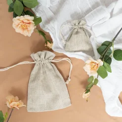 Faux Linen Bomboniere Gift Bag Small Pk6 Natural (8x9.5cmH)