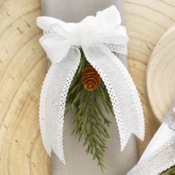 Faux Linen Ribbon with Scalloped Edge Bright White(25mmx10m)