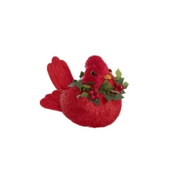 Festive Bird Clips w Wreath Pack 3 Red (11.5x6.5x7cmH)