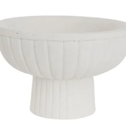 Fibreglass Compote Planter Limestone White (39cmDx25cmH)