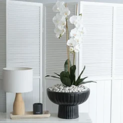 Fibreglass Compote Planter Matte Black (39cmDx25cmH)