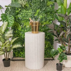 Fibreglass Fluted Round Plinth Dotted Cream (40x70cmH)