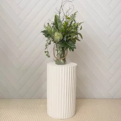 Fibreglass Fluted Round Plinth Limestone White (40x70cmH)