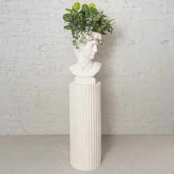 Fibreglass Fluted Round Plinth Limestone White (40x100cmH)