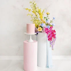 Fibreglass Ripple Plinth Round Matte Baby Pink (33cmDx71cmH)