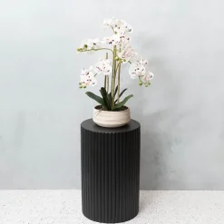 Fibreglass Ripple Plinth Round Matte Black (32cmDx50cmH)