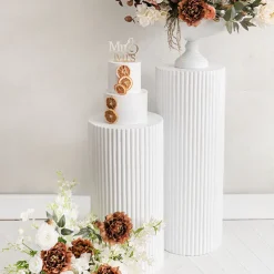 Fibreglass Ripple Plinth Round Matte White (33cmDx71cmH)