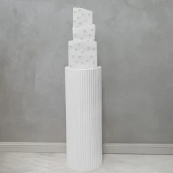 Fibreglass Ripple Plinth Round Matte White (33cmDx91cmH)