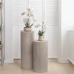 Fibreglass Ripple Plinth Round Limestone Nude (33cmDx71cmH)