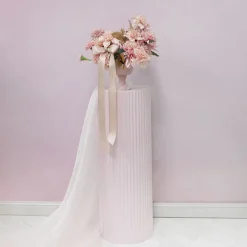 Fibreglass Ripple Plinth Round Matte Baby Pink (33cmDx91cmH)