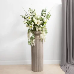 Fibreglass Ripple Plinth Round Limestone Nude (33cmDx91cmH)