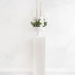 Fibreglass Square Ripple Plinth Gloss White (33x33x91cmH)