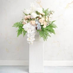 Fibreglass Square Ripple Plinth Gloss White (32x32x71cmH)