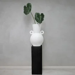 Fibreglass Square Ripple Plinth Matte Black (33x33x91cmH)