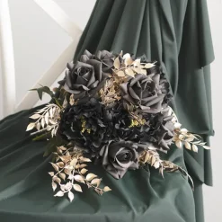 Ficus Leaf Short Stem Spray Metallic Champagne (35cmH)