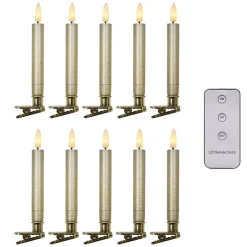 Flickering LED Slim Candle Clips Pack 10 Gold(1.5cmx12.5cmH)