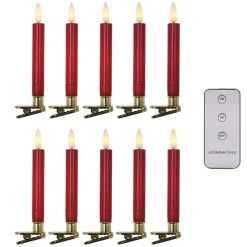 Flickering LED Slim Candle Clips Pack 10 Red (1.5cmx12.5cmH)