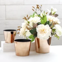 Flora Chrome Pot Round (17Dx15.5cmH) Rose Gold