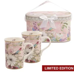 Floral Bird 2 Piece Mug Gift Set Soft Pink (18.6x9x11.3cm)