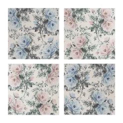 Floral Ceramic Coaster Set 4 Pink & Blue (10x10x3.4cm)