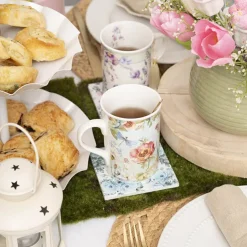 Floral Ceramic Coaster Set 4 Pink & Blue (10x10x3.4cm)