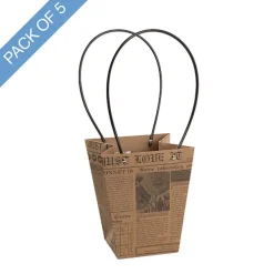 Flower Carry Bag Kraft Newsprint Medium Pk5 (12x17x20cmH)