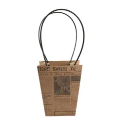 Flower Carry Bag Kraft Newsprint Medium Pk5 (12x17x20cmH)