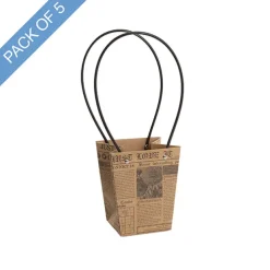 Flower Carry Bag Kraft Newsprint Small Pk5 (9.5x13x15.5cmH)