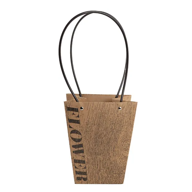 Flower Carry Bag Kraft Wood Grain Medium Pk5 (12x17x20cmH)