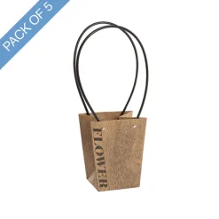 Flower Carry Bag Kraft Wood Grain Small Pk5 (9.5x13x15.5cmH)