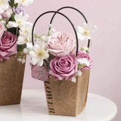 Flower Carry Bag Kraft Wood Grain Small Pk5 (9.5x13x15.5cmH)