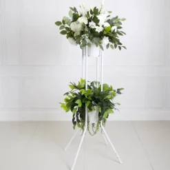 Flower Display Stand Double Bucket 115cmH White