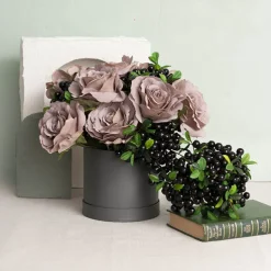 Flower Gift Hat Box Round Charcoal (15cmWx13.5cmH)