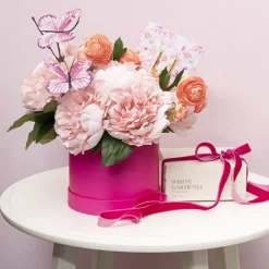 Flower Gift Hat Box Round Hello Pink (15cmWx13.5cmH)