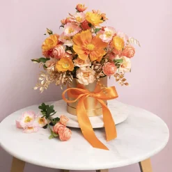 Flower Gift Hat Box Round Luxmas Gold (15cmWx13.5cmH)