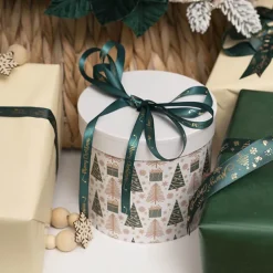 Flower Gift Hat Box Round Xmas Trees White (15cmWx13.5cmH)