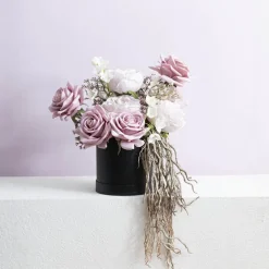 Flower Gift Hat Box Round Black (15cmWx13.5cmH)