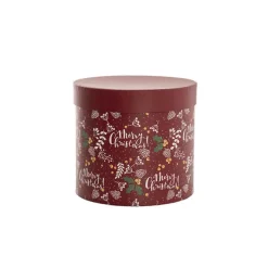 Flower Gift Hat Box Round Merry Xmas Red (15cmWx13.5cmH)