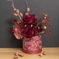 Flower Gift Hat Box Round Merry Xmas Red (15cmWx13.5cmH)