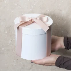 Flower Gift Hat Box Round White (15cmWx13.5cmH)